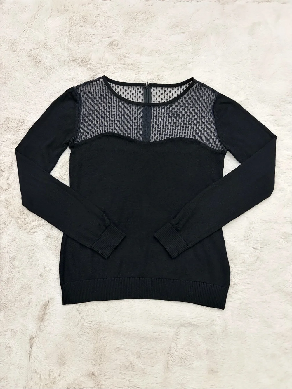 Diane von Furstenberg Rosita Top Lace Black Silk Blend Illusion Knit Sweater S